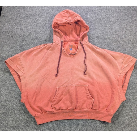 Free People Tops - Free People Hoodie Vest Cropped Kangaroo Pocket Orange Dyed Women's Size Large